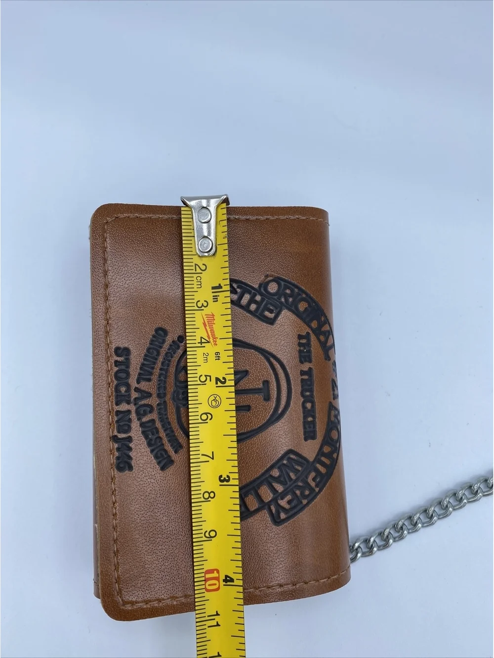 Men’s wallet, trucker biker, chain, brown simple
